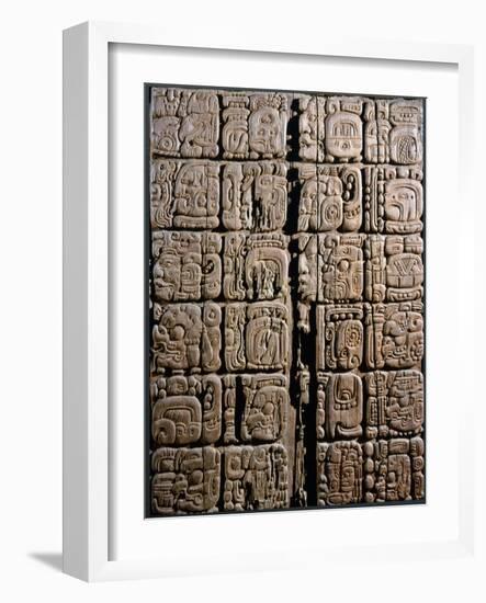 Detail of a Mayan low-relief carved wood lintel from Temple IV at Tikal, Guatemala, c743-Werner Forman-Framed Giclee Print