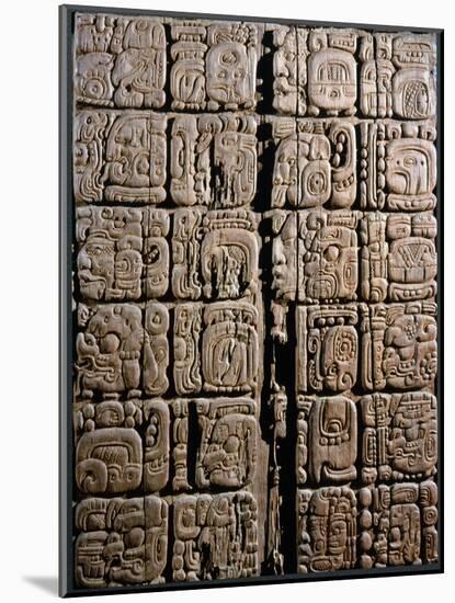 Detail of a Mayan low-relief carved wood lintel from Temple IV at Tikal, Guatemala, c743-Werner Forman-Mounted Giclee Print