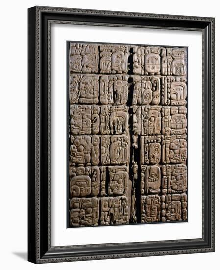 Detail of a Mayan low-relief carved wood lintel from Temple IV at Tikal, Guatemala, c743-Werner Forman-Framed Giclee Print