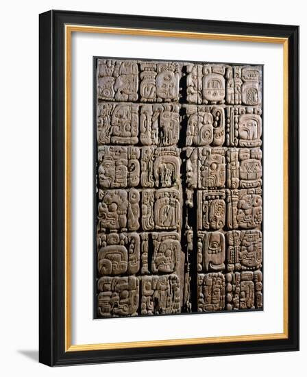 Detail of a Mayan low-relief carved wood lintel from Temple IV at Tikal, Guatemala, c743-Werner Forman-Framed Giclee Print