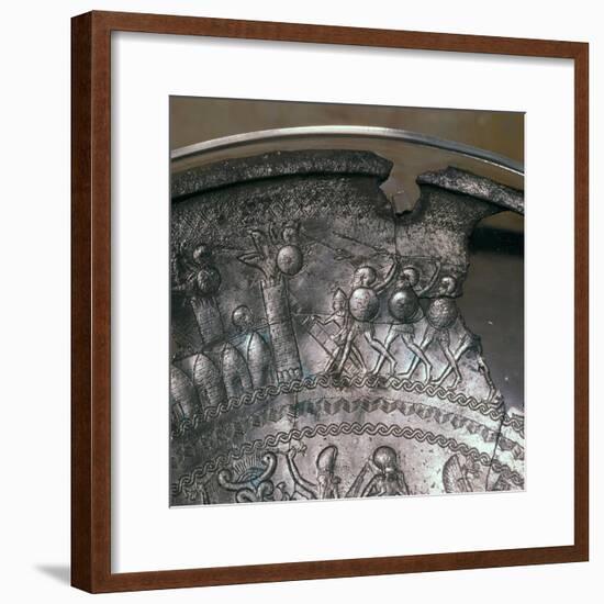 Detail of a Phoenician silver bowl showing soldiers attacking a city, 7th century BC-Unknown-Framed Giclee Print