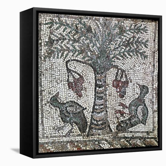 Detail of a Roman mosaic depicting two birds and a date palm, Lebanon, 2nd century-Werner Forman-Framed Stretched Canvas