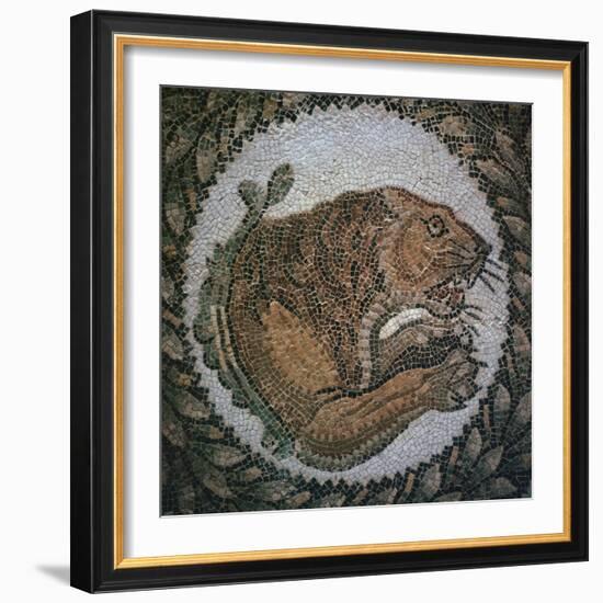 Detail of a Roman mosaic showing the head of a lion, 4th century. Artist: Unknown-Unknown-Framed Giclee Print