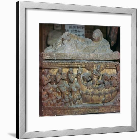 Detail of a sarcophagus showing Odysseus and the sirens-Unknown-Framed Giclee Print