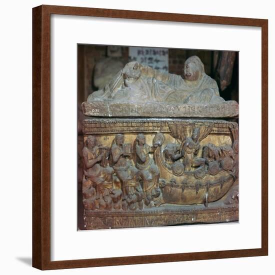 Detail of a sarcophagus showing Odysseus and the sirens-Unknown-Framed Giclee Print