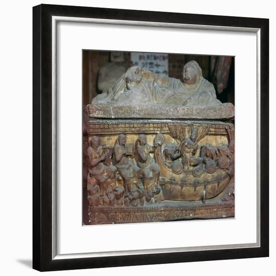 Detail of a sarcophagus showing Odysseus and the sirens-Unknown-Framed Giclee Print