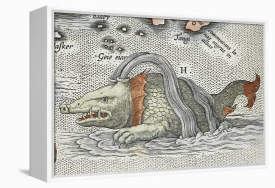 Detail of a sea monster, from Typus orbis terrarum, 1598-Abraham Ortelius-Framed Premier Image Canvas