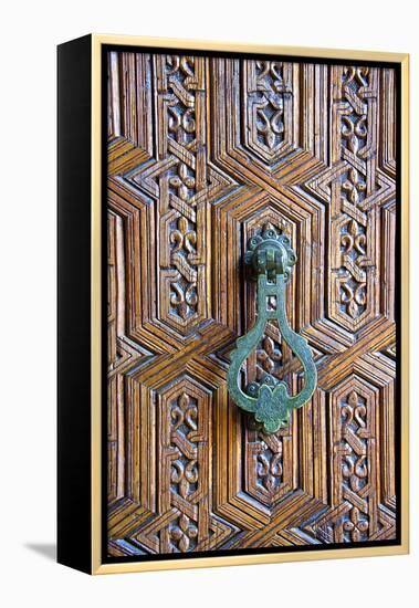 Detail of a Wooden Door and Bronze Knocker-Guy Thouvenin-Framed Premier Image Canvas