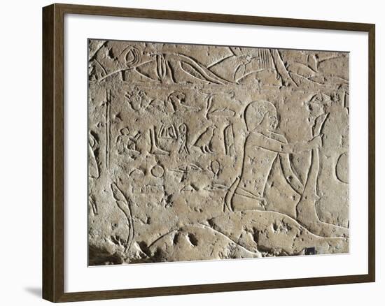 Detail of Ancient Egyptian Limestone Relief Depicting Butchering of Bull, Old Kingdom-null-Framed Giclee Print