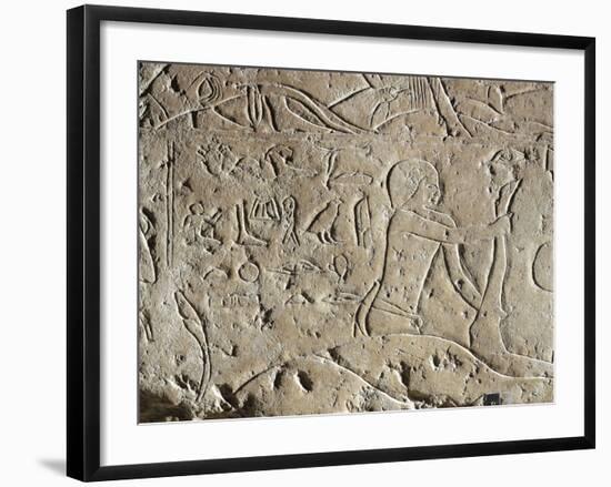 Detail of Ancient Egyptian Limestone Relief Depicting Butchering of Bull, Old Kingdom-null-Framed Giclee Print