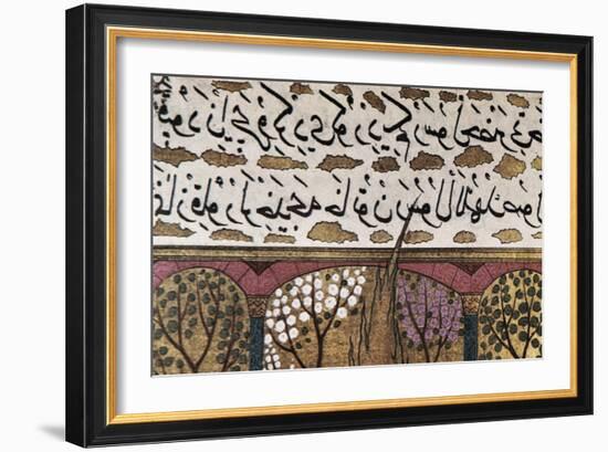 Detail of Arabian Writing in an Ottoman Illuminated Manuscript About Muhammad's Life (16th C)-null-Framed Art Print