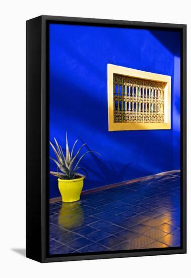 Detail of Blue House and Yellow Plant Pot in Majorelle Garden-Guy Thouvenin-Framed Premier Image Canvas
