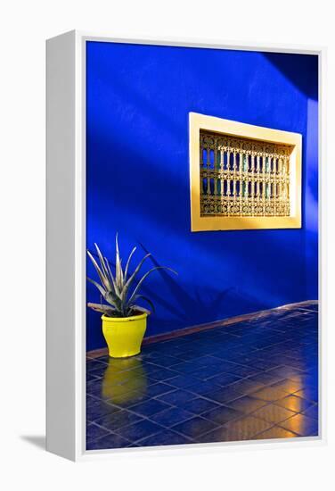 Detail of Blue House and Yellow Plant Pot in Majorelle Garden-Guy Thouvenin-Framed Premier Image Canvas