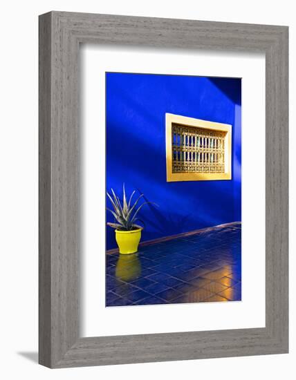 Detail of Blue House and Yellow Plant Pot in Majorelle Garden-Guy Thouvenin-Framed Photographic Print