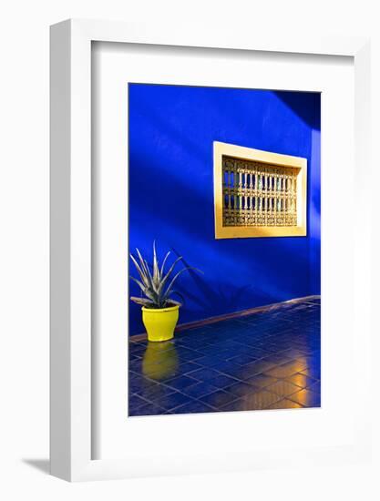 Detail of Blue House and Yellow Plant Pot in Majorelle Garden-Guy Thouvenin-Framed Photographic Print