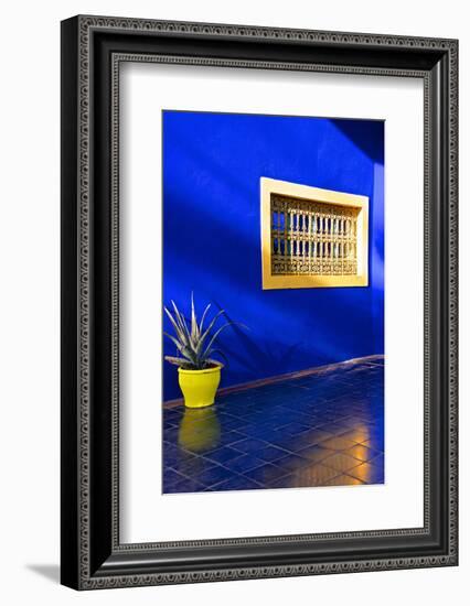 Detail of Blue House and Yellow Plant Pot in Majorelle Garden-Guy Thouvenin-Framed Photographic Print