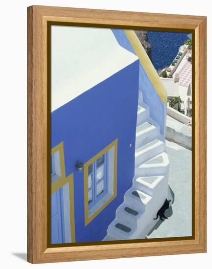 Detail of Brightly Painted House, Oia, Santorini, Cyclades, Greek Islands, Greece, Europe-Lee Frost-Framed Premier Image Canvas