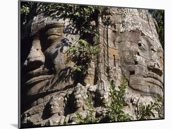 Detail of Carved Faces at Baray Temple, Angkor Wat, Cambodia-Mark Hannaford-Mounted Photographic Print