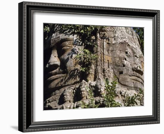 Detail of Carved Faces at Baray Temple, Angkor Wat, Cambodia-Mark Hannaford-Framed Photographic Print