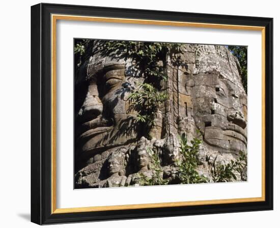 Detail of Carved Faces at Baray Temple, Angkor Wat, Cambodia-Mark Hannaford-Framed Photographic Print