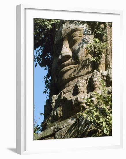 Detail of Carved Faces at Baray Temple, Angkor Wat, Cambodia-Mark Hannaford-Framed Photographic Print