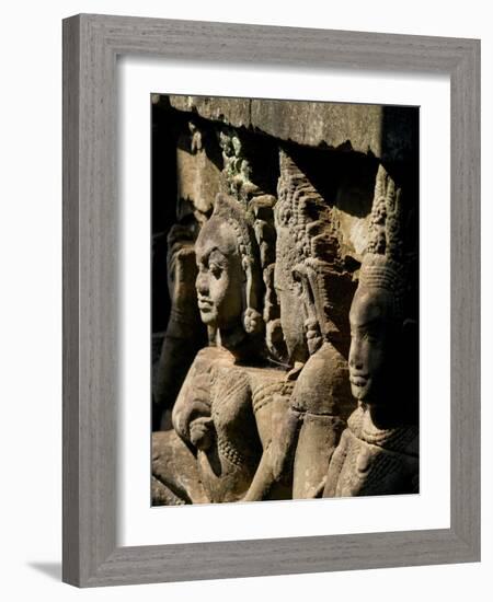 Detail of Carving, Angkor Wat Archaeological Park, Siem Reap, Cambodia, Indochina, Southeast Asia-Julio Etchart-Framed Photographic Print