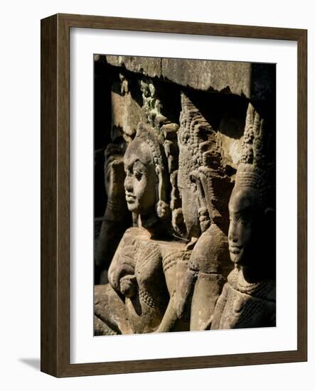 Detail of Carving, Angkor Wat Archaeological Park, Siem Reap, Cambodia, Indochina, Southeast Asia-Julio Etchart-Framed Photographic Print