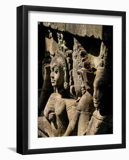 Detail of Carving, Angkor Wat Archaeological Park, Siem Reap, Cambodia, Indochina, Southeast Asia-Julio Etchart-Framed Photographic Print