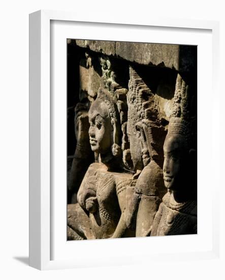 Detail of Carving, Angkor Wat Archaeological Park, Siem Reap, Cambodia, Indochina, Southeast Asia-Julio Etchart-Framed Photographic Print