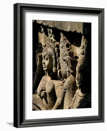 Detail of Carving, Angkor Wat Archaeological Park, Siem Reap, Cambodia, Indochina, Southeast Asia-Julio Etchart-Framed Photographic Print