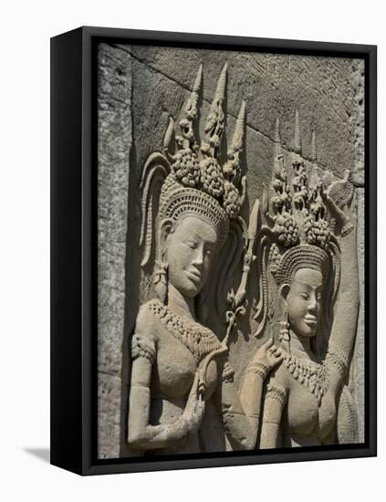 Detail of Carvings, Angkor Wat Archaeological Park, Siem Reap, Cambodia, Indochina, Southeast Asia-Julio Etchart-Framed Premier Image Canvas