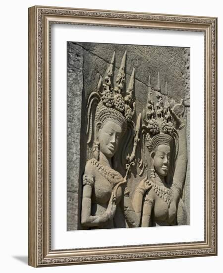 Detail of Carvings, Angkor Wat Archaeological Park, Siem Reap, Cambodia, Indochina, Southeast Asia-Julio Etchart-Framed Photographic Print