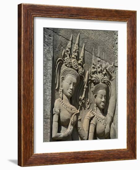 Detail of Carvings, Angkor Wat Archaeological Park, Siem Reap, Cambodia, Indochina, Southeast Asia-Julio Etchart-Framed Photographic Print