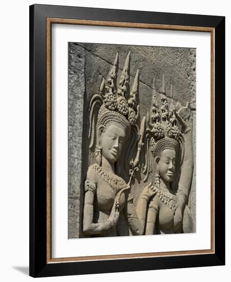 Detail of Carvings, Angkor Wat Archaeological Park, Siem Reap, Cambodia, Indochina, Southeast Asia-Julio Etchart-Framed Photographic Print