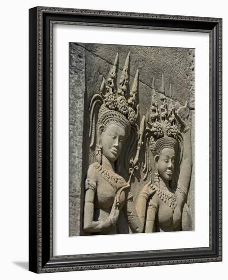 Detail of Carvings, Angkor Wat Archaeological Park, Siem Reap, Cambodia, Indochina, Southeast Asia-Julio Etchart-Framed Photographic Print