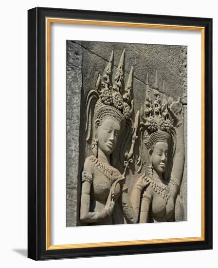 Detail of Carvings, Angkor Wat Archaeological Park, Siem Reap, Cambodia, Indochina, Southeast Asia-Julio Etchart-Framed Photographic Print