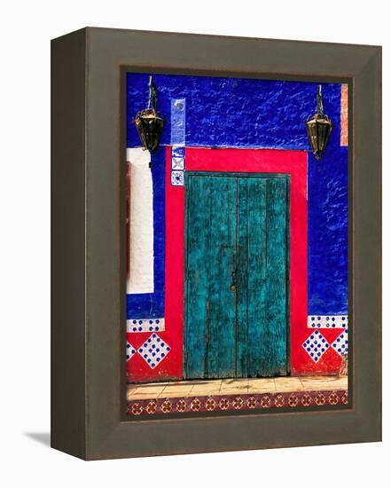 Detail of Colorful Wooden Door and Step, Cabo San Lucas, Mexico-Nancy & Steve Ross-Framed Premier Image Canvas