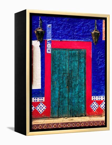 Detail of Colorful Wooden Door and Step, Cabo San Lucas, Mexico-Nancy & Steve Ross-Framed Premier Image Canvas
