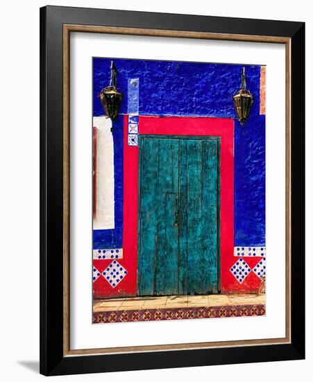 Detail of Colorful Wooden Door and Step, Cabo San Lucas, Mexico-Nancy & Steve Ross-Framed Photographic Print