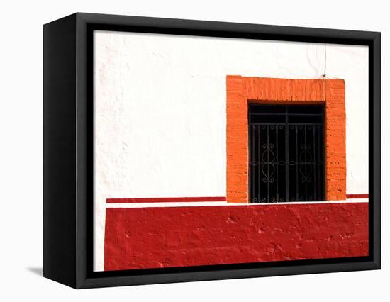 Detail of Colorful Wooden Window and Wrought Iron Bars, Cabo San Lucas, Mexico-Nancy & Steve Ross-Framed Premier Image Canvas