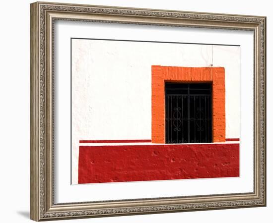 Detail of Colorful Wooden Window and Wrought Iron Bars, Cabo San Lucas, Mexico-Nancy & Steve Ross-Framed Photographic Print