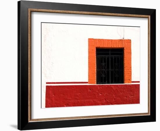 Detail of Colorful Wooden Window and Wrought Iron Bars, Cabo San Lucas, Mexico-Nancy & Steve Ross-Framed Photographic Print