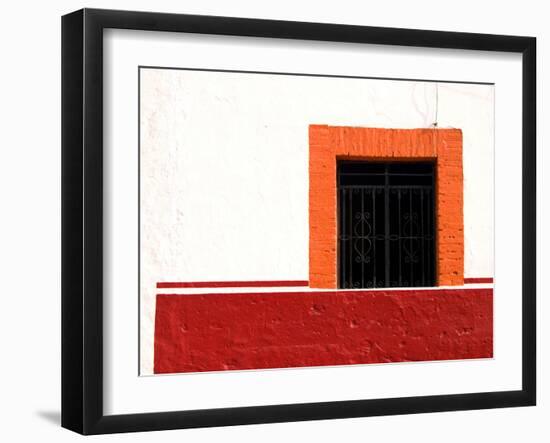 Detail of Colorful Wooden Window and Wrought Iron Bars, Cabo San Lucas, Mexico-Nancy & Steve Ross-Framed Photographic Print