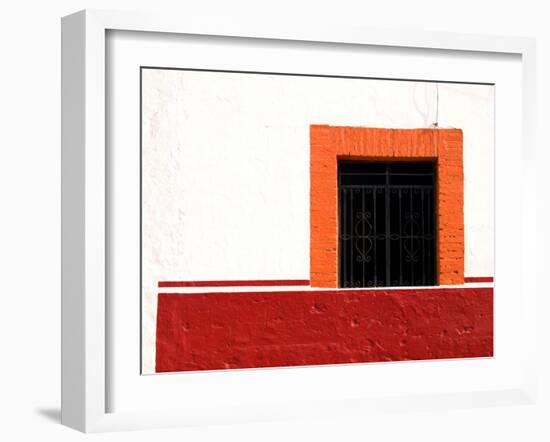 Detail of Colorful Wooden Window and Wrought Iron Bars, Cabo San Lucas, Mexico-Nancy & Steve Ross-Framed Photographic Print