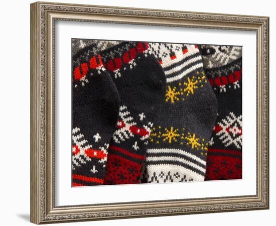 Detail of Colorful Wool Socks at Market in Raekoja Plats (Town Hall Square), Tallinn, Estonia-Nancy & Steve Ross-Framed Photographic Print