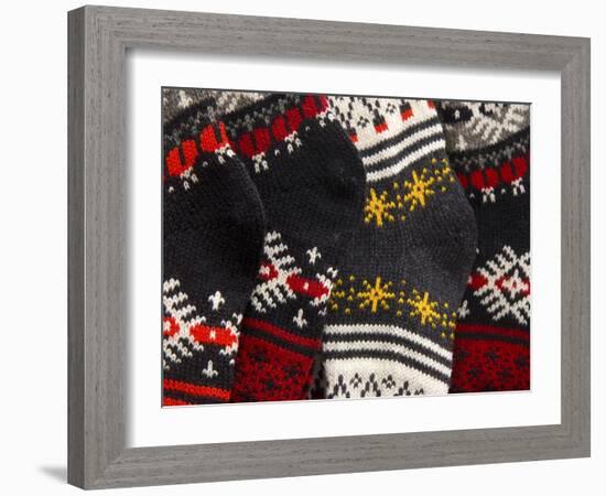 Detail of Colorful Wool Socks at Market in Raekoja Plats (Town Hall Square), Tallinn, Estonia-Nancy & Steve Ross-Framed Photographic Print