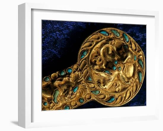 Detail of Dagger, Gold Artifacts from Tillya Tepe Find, Burial 4, Six Tombs of Bactrian Nomads-Kenneth Garrett-Framed Photographic Print