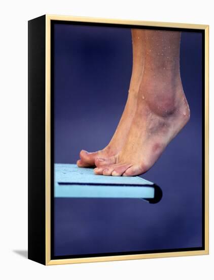 Detail of Divers Feet on the Diving Board-null-Framed Premier Image Canvas