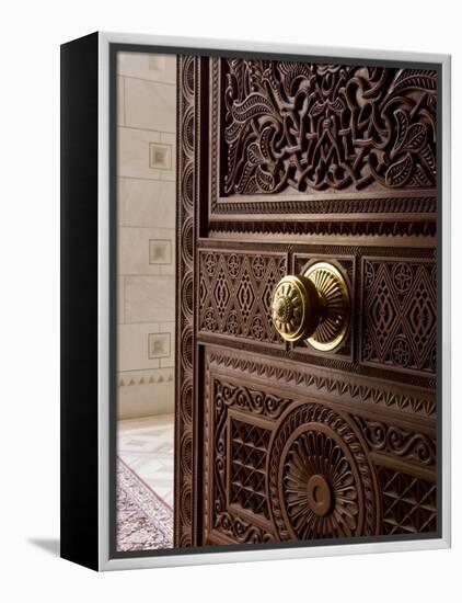 Detail of Door Inside the Sultan Qaboos Hall, Al-Ghubrah or Grand Mosque, Muscat, Oman, Middle East-Gavin Hellier-Framed Premier Image Canvas