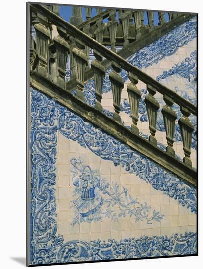 Detail of External Staircase Decorated with Azulejos (Tiles), Algarve, Portugal-Nedra Westwater-Mounted Photographic Print